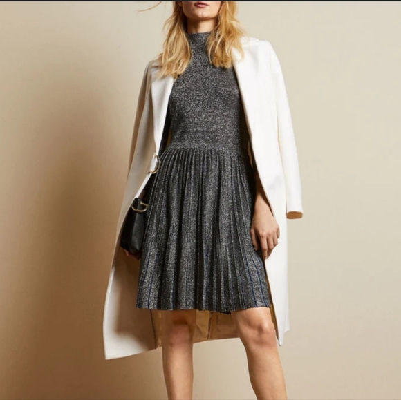 🍒NWT🍒 TED BAKER METALLIC GUNMETAL DRESS - Picture 2 of 7